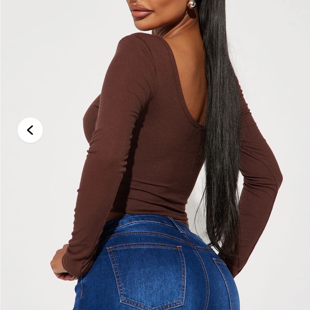 Brown Long Sleeve Button-Up Top - Picture 4 of 4